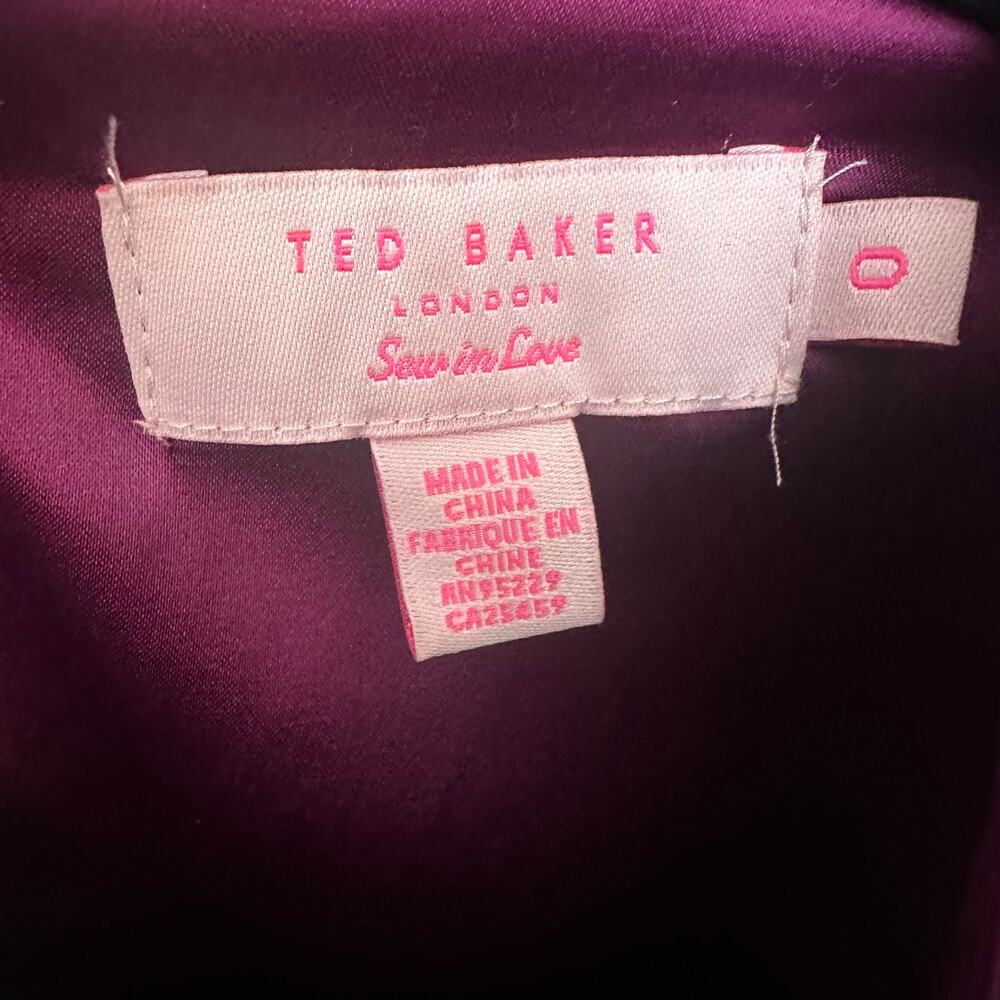 NEW Ted Baker Bow Detail Dress Sheer Sleeve Women's Purples Size 0 XS - Picture 6 of 7